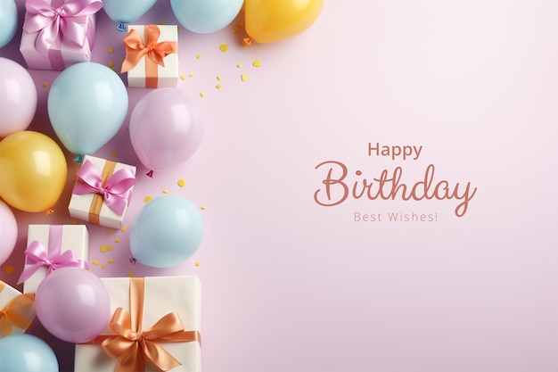 PSD birthday background with balloons and gifts