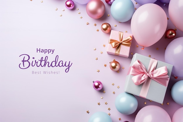 PSD birthday background with balloons and gifts