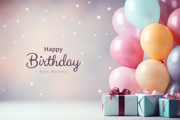 PSD birthday background with balloons and gifts