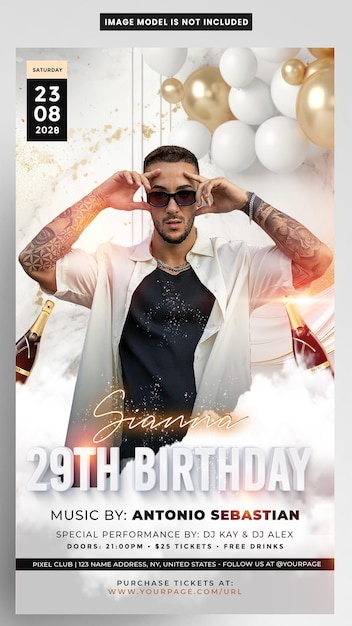 PSD birthday bash party white instagram story banner flyer