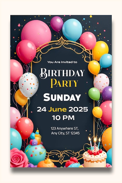 PSD birthday invitation card a birthday party card for a birthday party with balloons and a party card