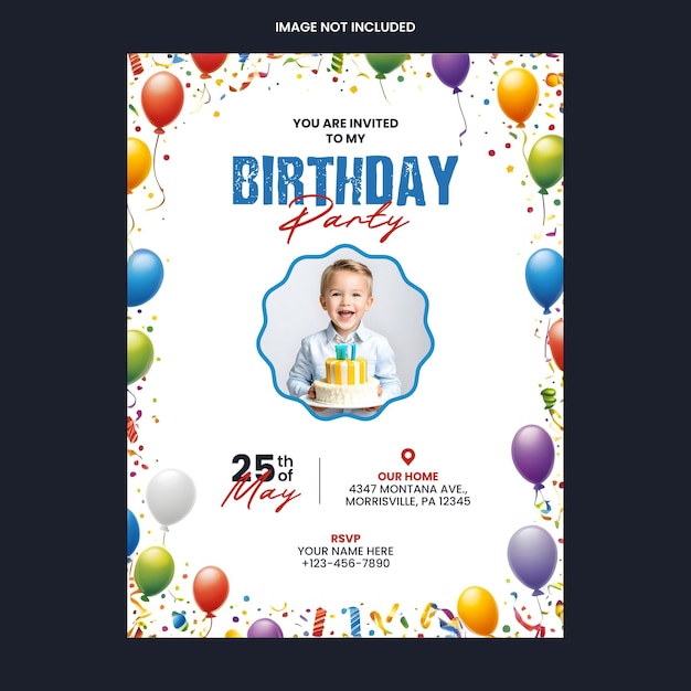 PSD birthday party invitation template with photo