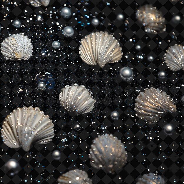 PSD a black background with shells and bubbles on it