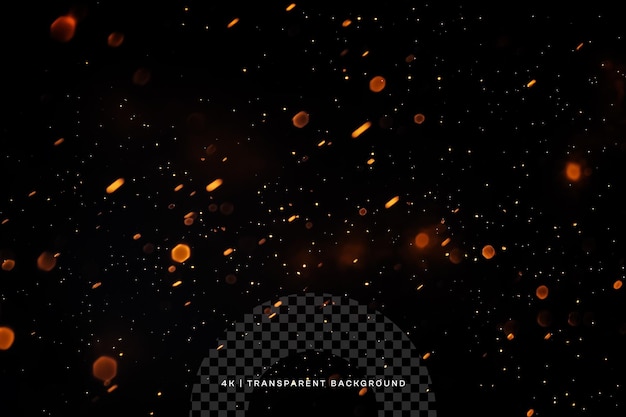 PSD a black background with tiny glowing fire particles on transparent background