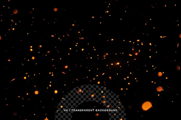 PSD a black background with tiny glowing fire particles on transparent background