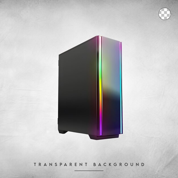 PSD black computer case with rgb lighting isolated on transparent background