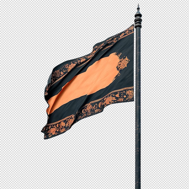 PSD a black flag with an orange stripe waving in the wind on a pole