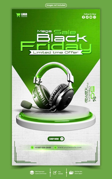 PSD black friday sale instagram and facebook story banner template