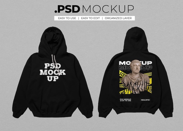 PSD black hoodie realistic mockup