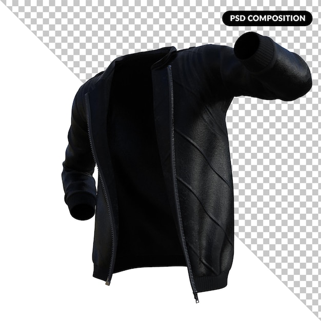 PSD black leather jacket isolated 3d