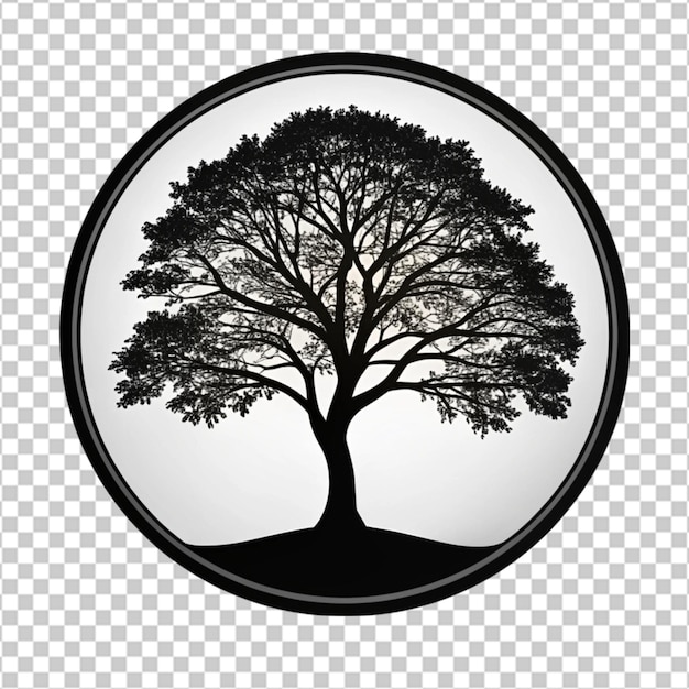 PSD black silhouette of a tree in a circle on transparent background