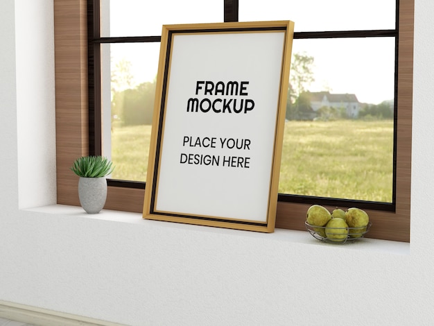 blank photo frame mockup on the window