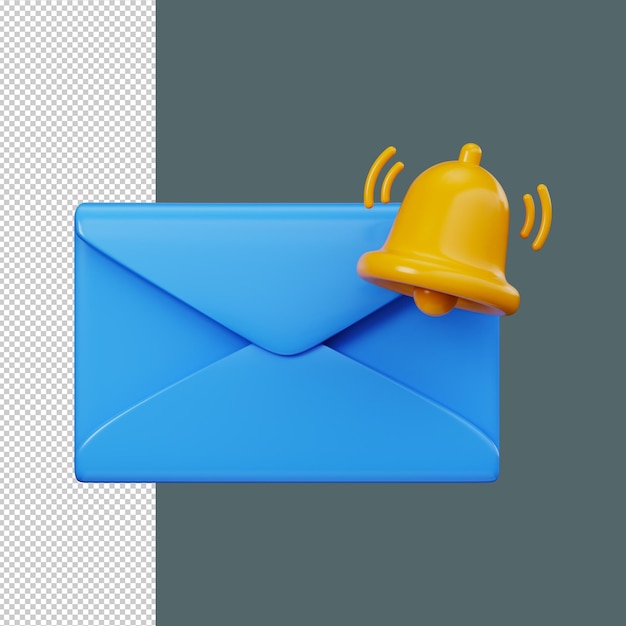 PSD blue 3d envelope with notification bell message alert symbol for email or user interface
