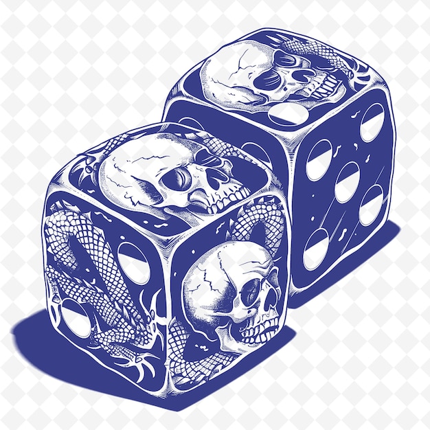 PSD a blue dice with a skull and fish on it