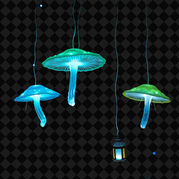 PSD a blue and green jellyfish hanging from a string