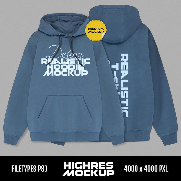 PSD blue hoodie mockup front and back