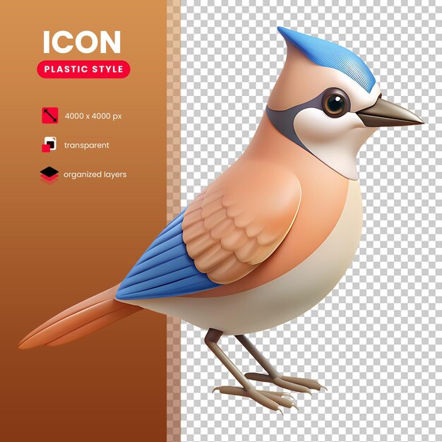 PSD blue jay icon soft brown multicolor in plastic 3d style