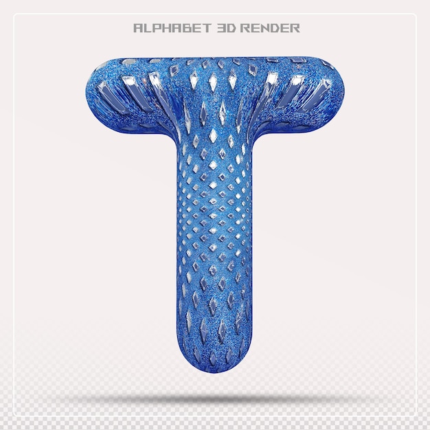 PSD blue letter t font alphabet 3d render