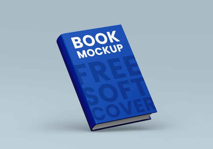 PSD blue softcover book mockup for product presentation
