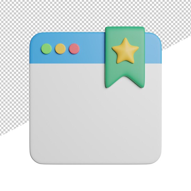 PSD bookmark browser front view 3d rendering icon illustration on transparent background