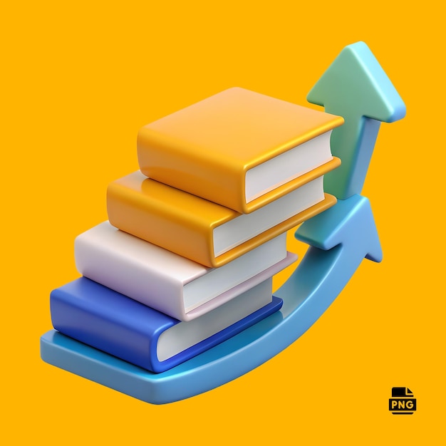 PSD books stacked on upward arrow representing learning and progress
