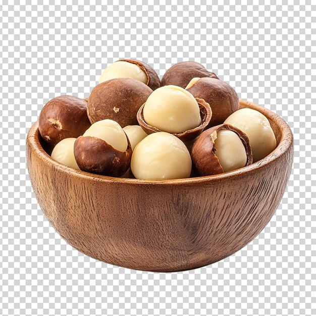 PSD a bowl of macadamia nuts isolated on white background