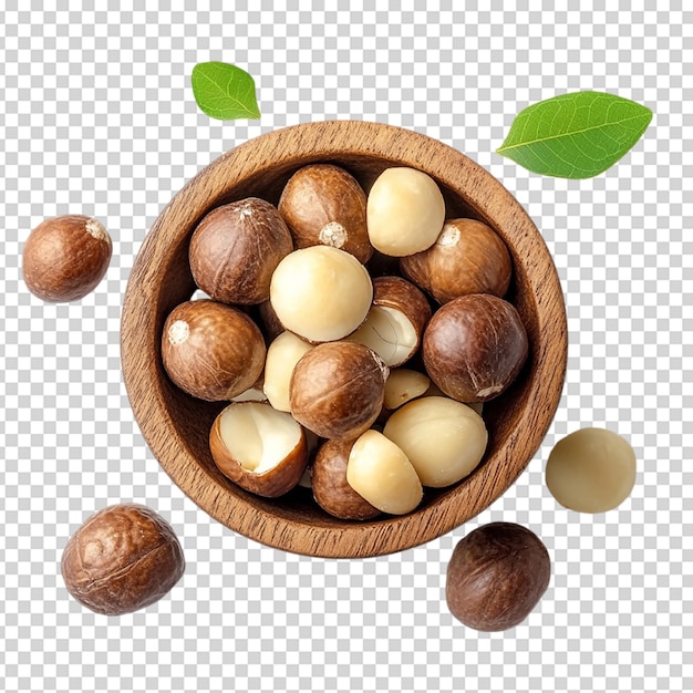 PSD a bowl of macadamia nuts isolated on white background