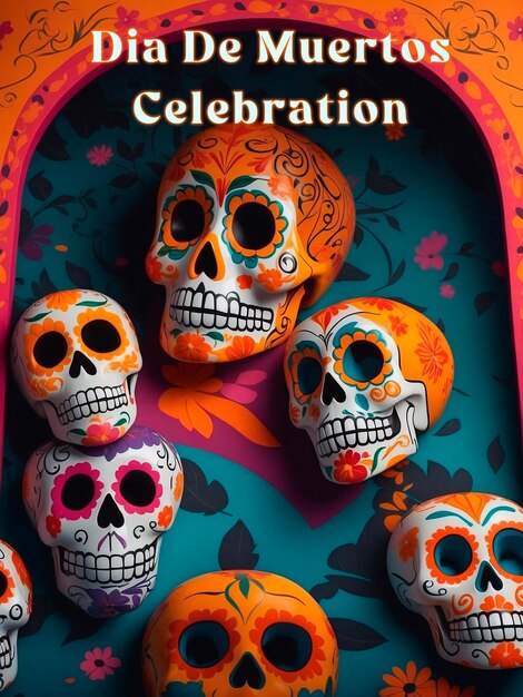 PSD a box of skulls with the word celebration on it