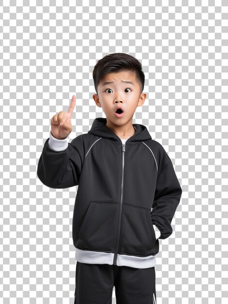 PSD a boy in a black hoodie pointing to the left