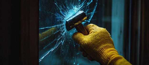PSD breaking glass with a hammer
