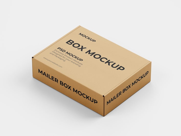 PSD brown cardboard mailer box mockup