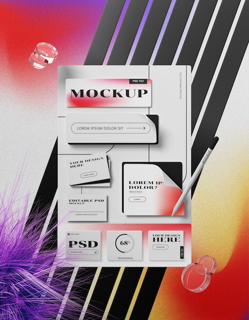 PSD browser mockup in glassmorphism style