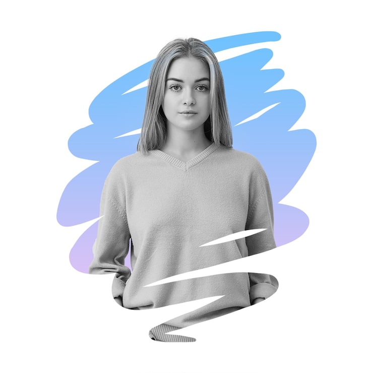 PSD brush photo effect happy woman in sunglasses with a vibrant splash effect