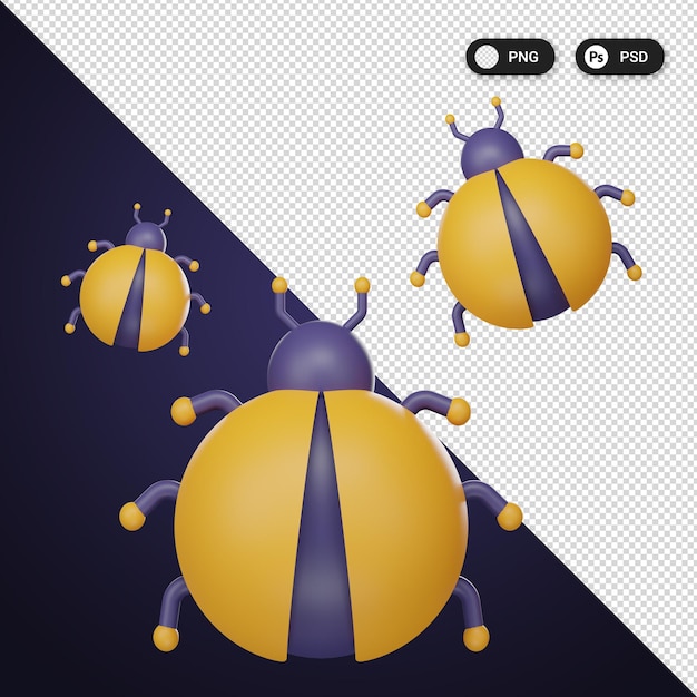 PSD bug cyber security icons set ux ui web design elements 3d rendering