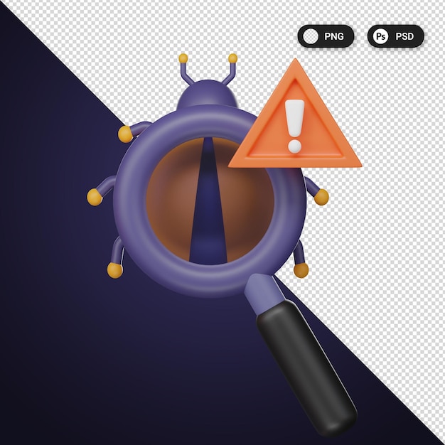 PSD bug detected cyber security icons set ux ui web design elements 3d rendering
