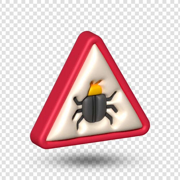 PSD bug warning sign 3d cartoon alert