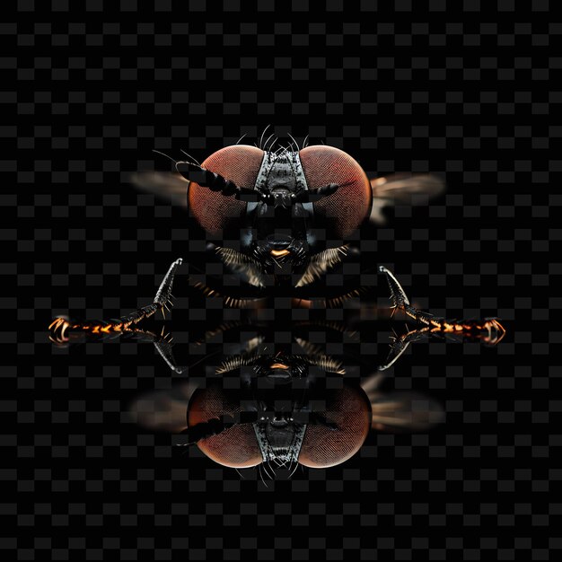 PSD a bug with a black background and the reflection of a fly on the mirror