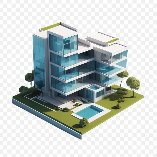 PSD a building with a pool on a white background