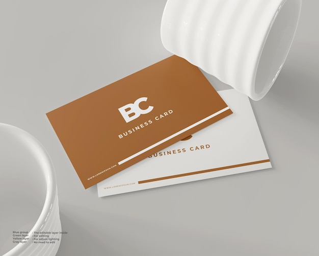 PSD business card mockup overlapping