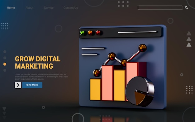 PSD business chart pie interface icon on dark background 3d render concept for analyze marketing report