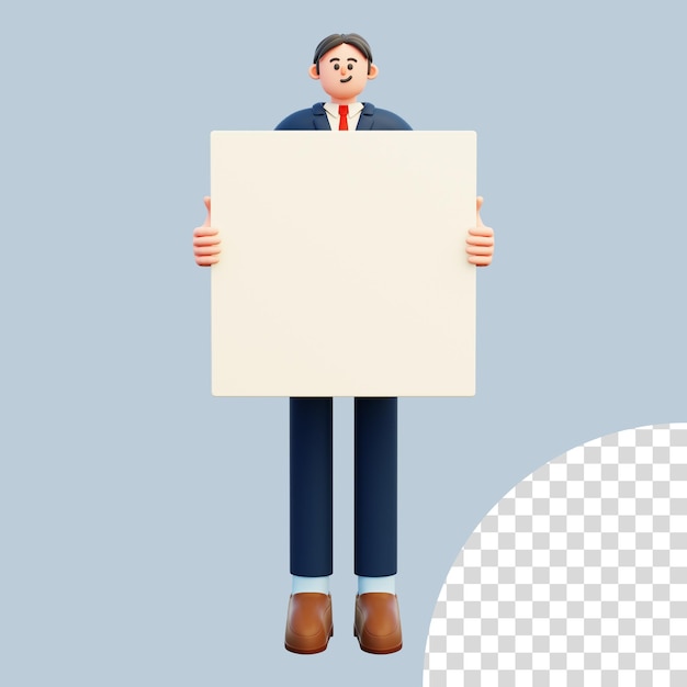 PSD businessman holding white blank board