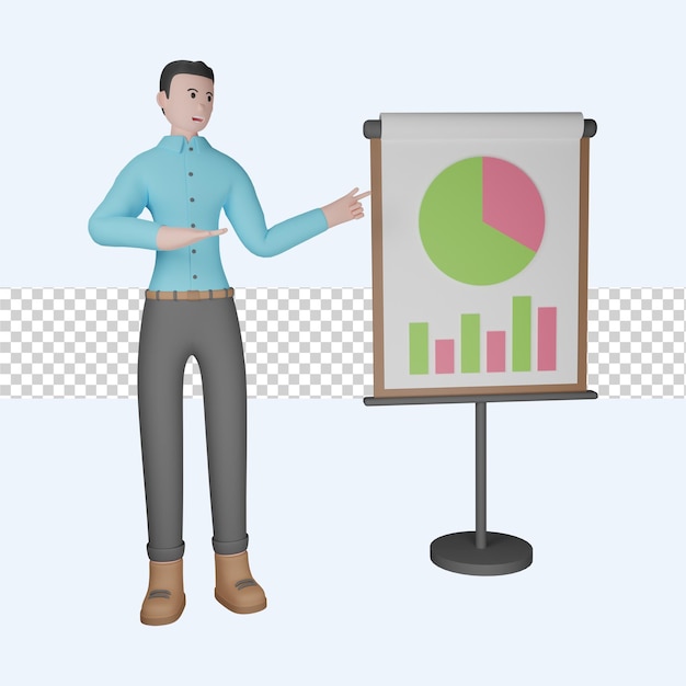PSD businessman presenting data analysis 3d illustration