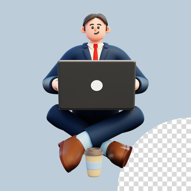 PSD businessman use laptop on floor