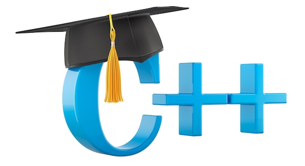 PSD c plus plus programming language with education hat 3d rendering isolated on transparent background