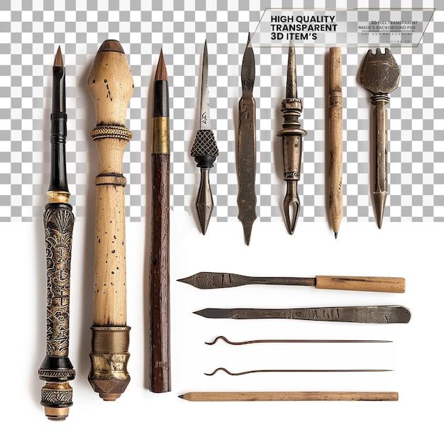 PSD calligraphy set a set of tools for practicing calligraphy on transparent background