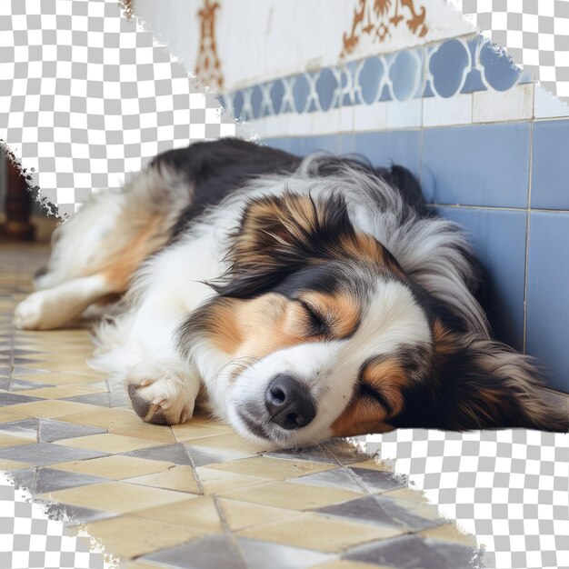 PSD a canine rests on the tiled surface transparent background