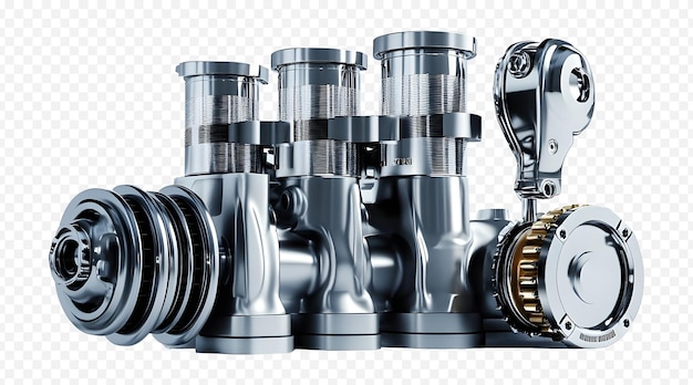 PSD car engine block and piston on a white background