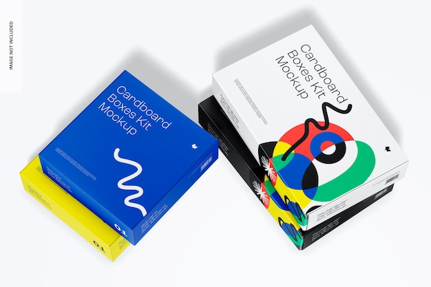 PSD cardboard boxes kit mockup high angle view