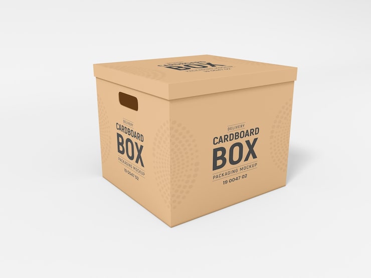 PSD cardboard paper delivery box packaging mockup