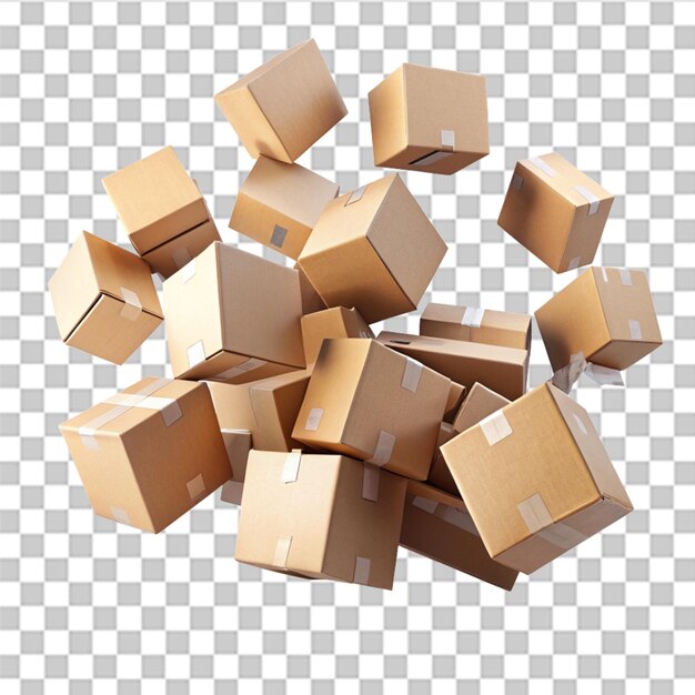 PSD cardboxes flying and floating isolated on transparent background